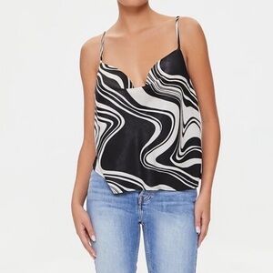 NWT Forever 21 Cowl-Neck Satin Abstract Swirl Print Tank Top